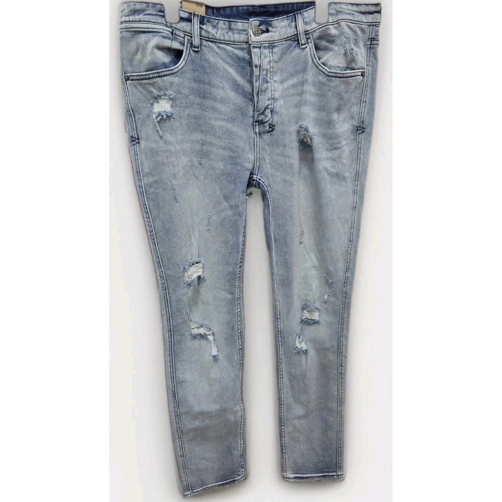 Ksubi Van Winkle ++ Mens Skinny Distressed Jeans Light Blue Acid Wash Size 38